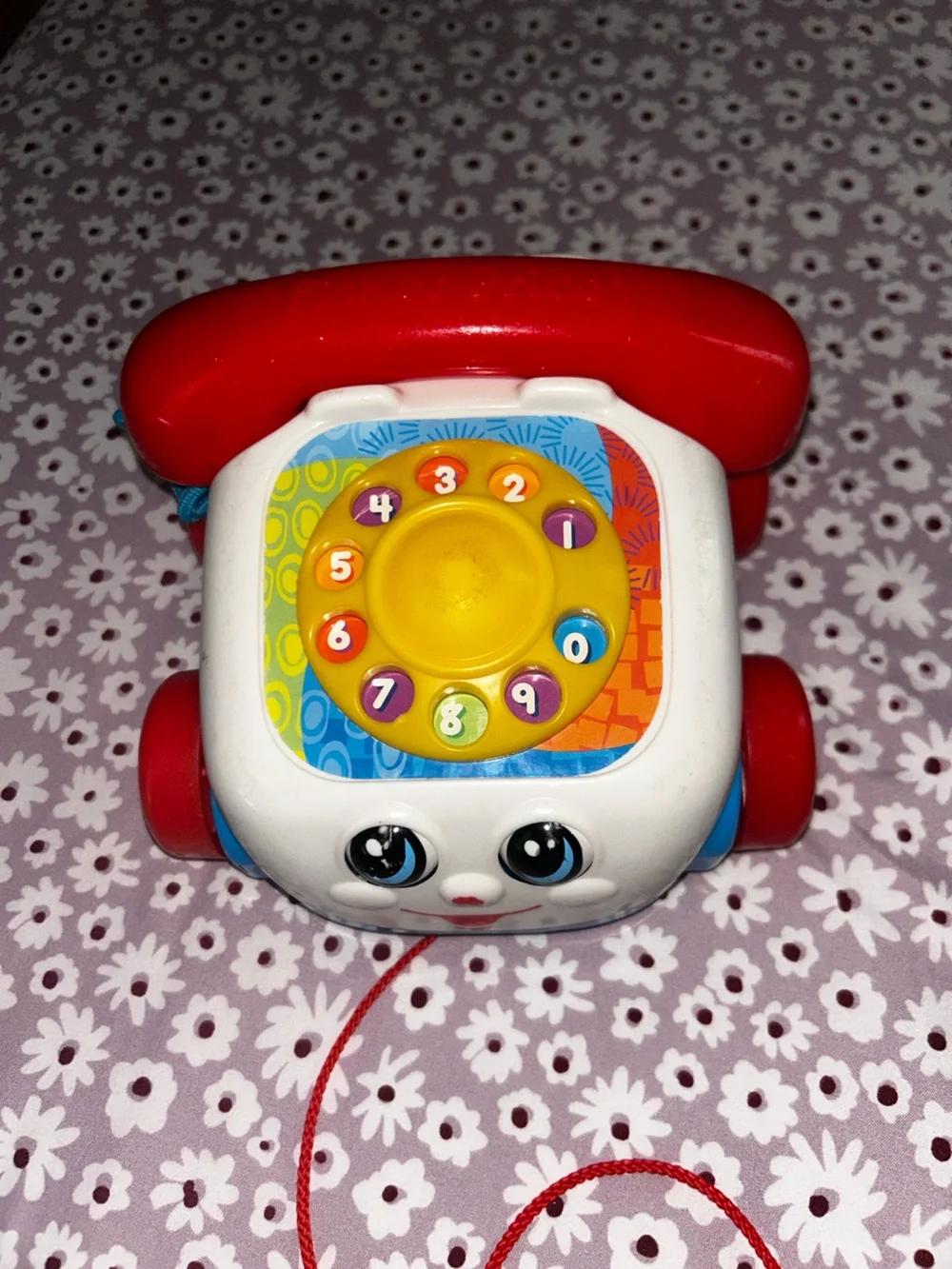 Fisher-Price Vintage Smiling Pull-Along Phone in White, Red, Blue & Yellow